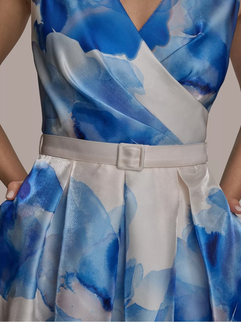 Donna Karan White Midi Dress with Blue Floral Print - Picture 3 of 10